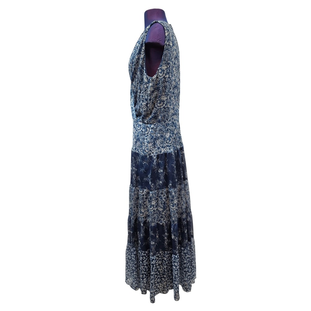 Ralph Lauren Black Label Blue Georgette Floral Tiered Midi Dress Size 14 - Picture 3 of 8